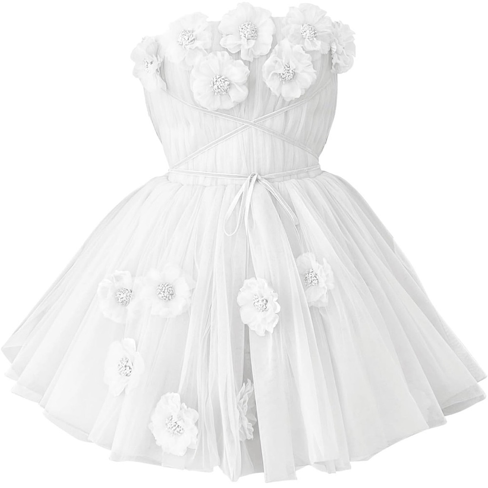 Tulle short white floral homecoming / party dress / gown